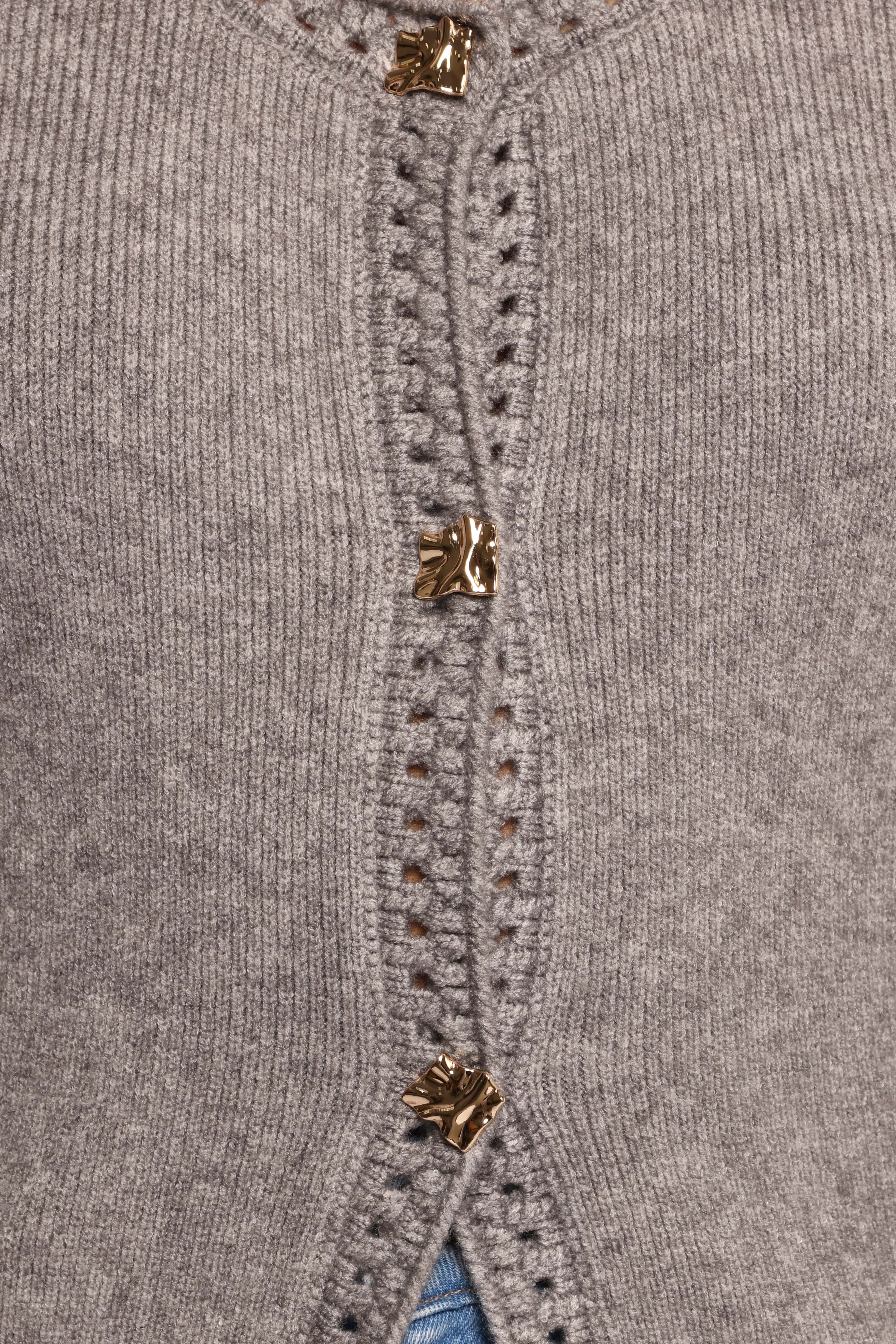 Quay Button Front Cardigan - Heather Grey